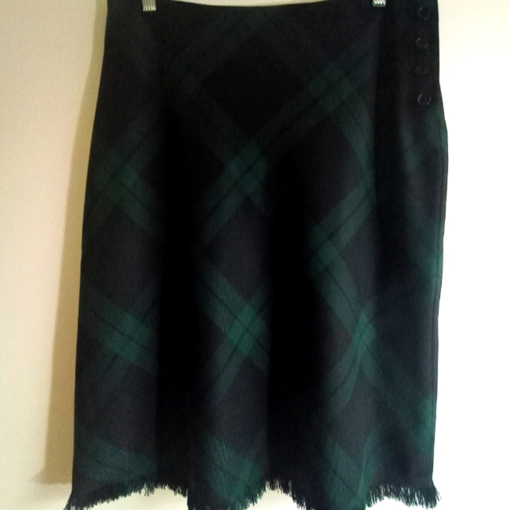Anne Klein Green/ Black Plaid Skirt (12P)